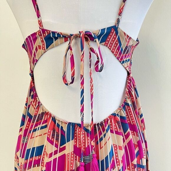 Champagne & Strawberries Women Large Striped Abstract Print Pink Maxi Dress Silk - Picture 5 of 9